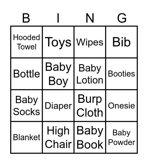 Baby Shower Bingo Card
