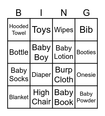 Baby Shower Bingo Card