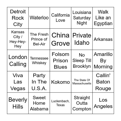 Cities, States, Countries Bingo Card