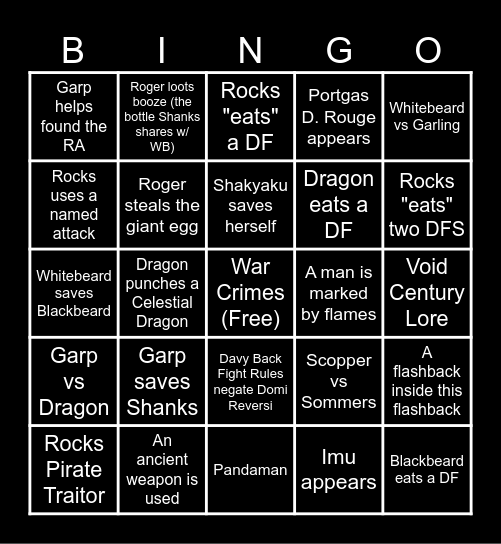 God Vally Bingo Card
