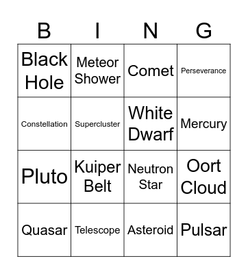 Astronomy Club Bingo Card