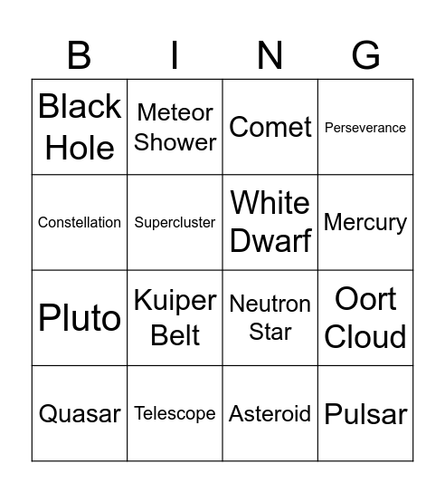 Astronomy Club Bingo Card
