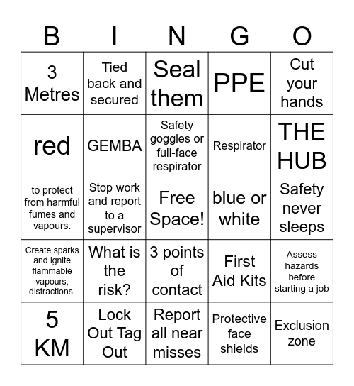 SAFETY BINGO Card