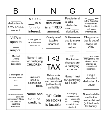 GM 1 Guided Notes Bingo Card