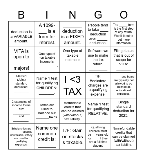 GM 1 Guided Notes Bingo Card