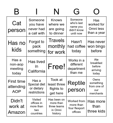 Getting to know you -- work offsite 2026 Bingo Card
