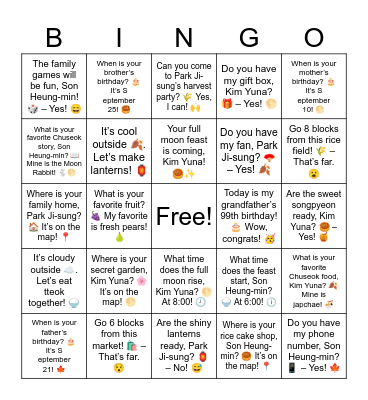 B8 L10 Review Do you have my fan, Park Ji-sung? – Yes! 🍂 Bingo Card