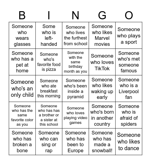 Human Bingo Card