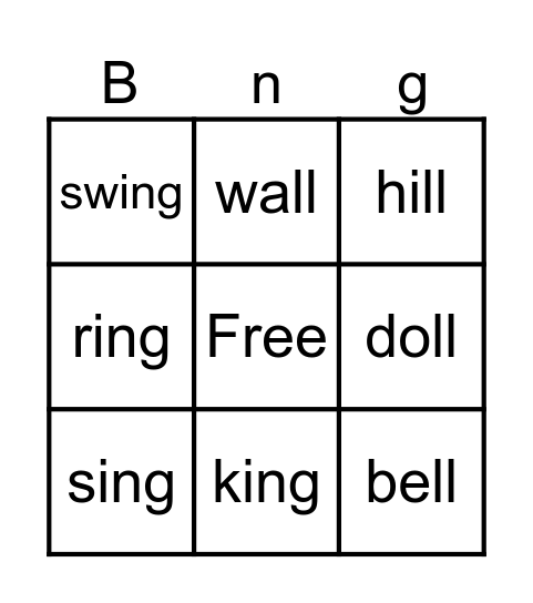 -ing/-ll BINGO Card
