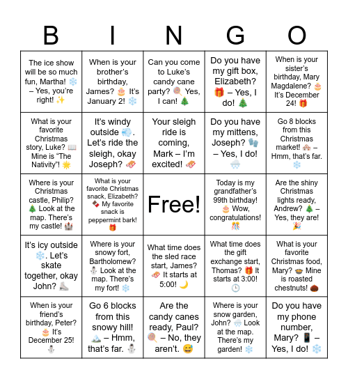 B18 L20 Xmas Review Bingo Card