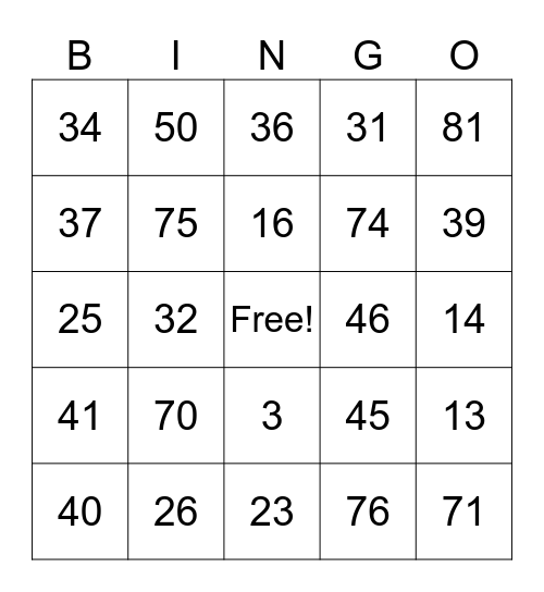 It's our way Bingo Card