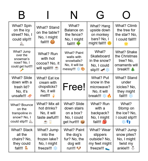 B18 L2 What? Stomp on the ice? No, I could slip!!! ❄️👣 Bingo Card