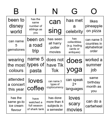 Icebreakers Bingo Card