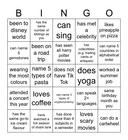 Icebreakers Bingo Card