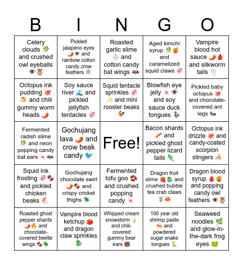 B18 L3 Vampire blood ketchup 🍅 and dragon claw sprinkles 🐉 Bingo Card