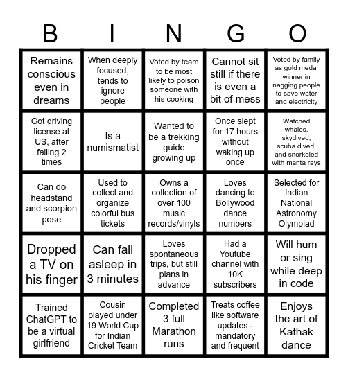 SS Bingo Card