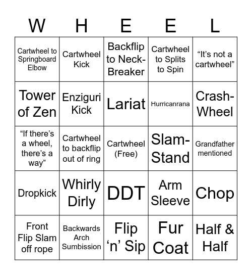 Jack Cartwheel Bingo Card