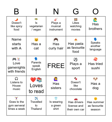 Ice breaking bingo Card