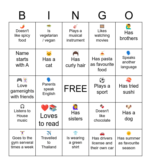 Ice breaking bingo Card