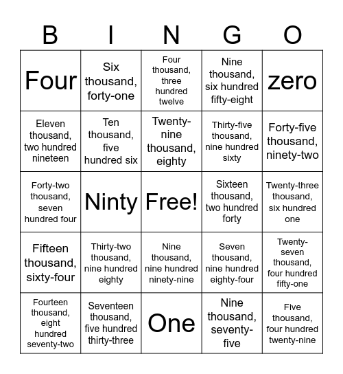 Number Name Bingo Card