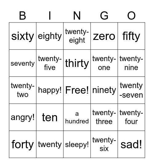 math number Bingo Card