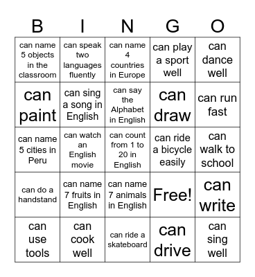 Can/Can't BINGO Card