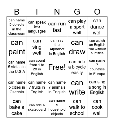 Can/Can't BINGO Card