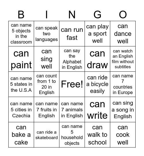 Can/Can't BINGO Card