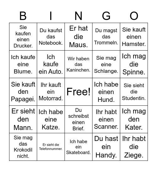 Akkusativ Bingo Card