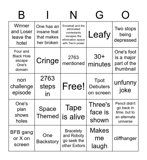TPOT 20 Bingo Card