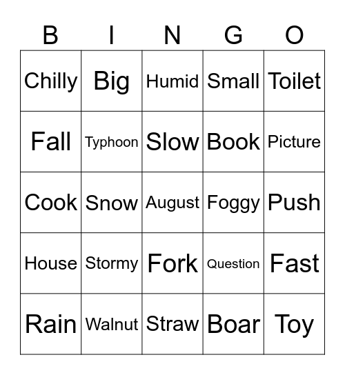 Upper Bingo Card