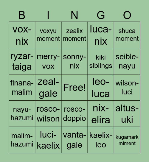 VCRAFTEN INTERACTION BINGO Card
