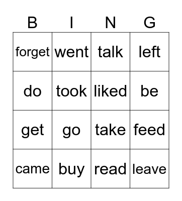 verbs in Simple Past Bingo Card