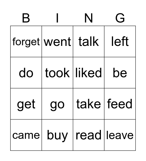 verbs in Simple Past Bingo Card