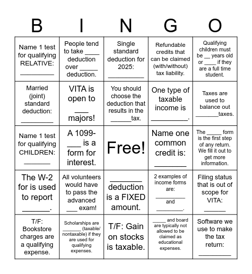 Gm 1 Bingo Card