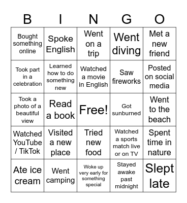 Summer Bingo Card