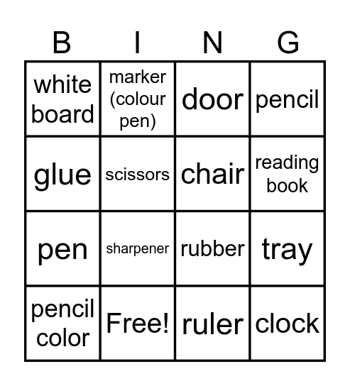 School supplies Bingo Card