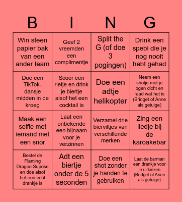 VERBS 88 KROEGENTOCHT Bingo Card