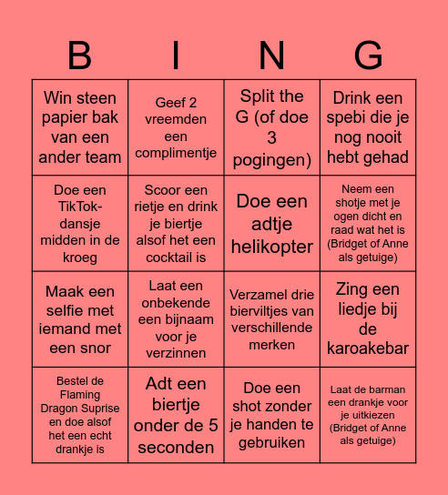 VERBS 88 KROEGENTOCHT Bingo Card