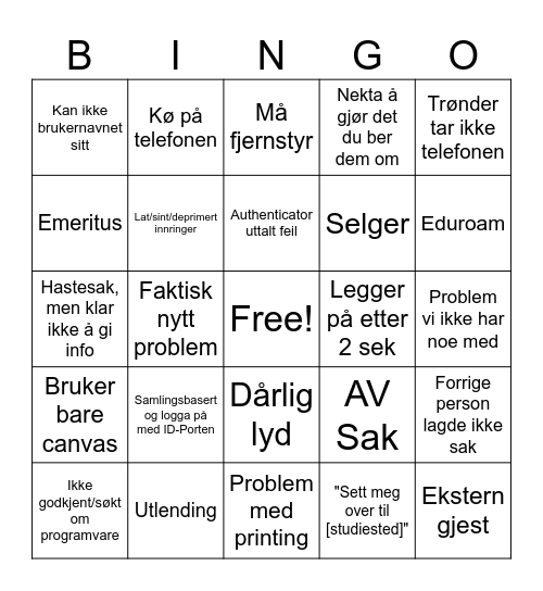 Telefon Bingo Card