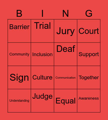 BSl/Deaf Awareness Night Bingo Card