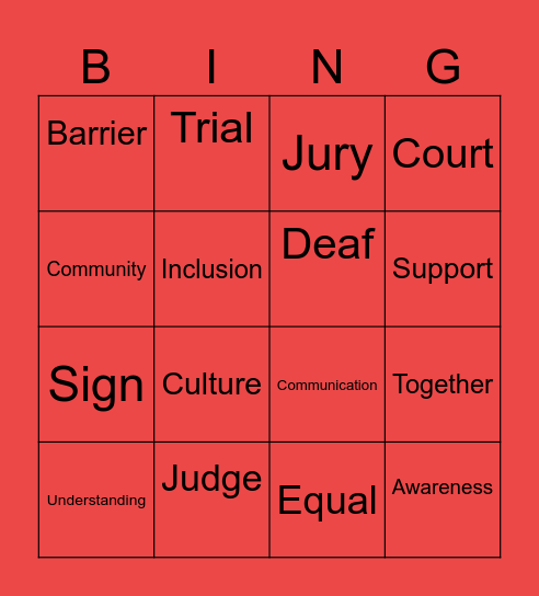 BSl/Deaf Awareness Night Bingo Card