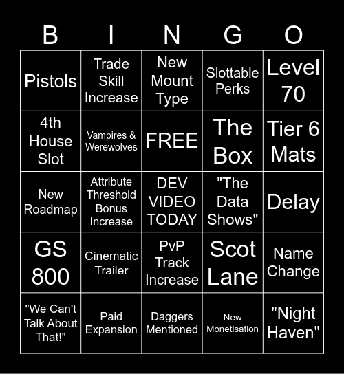 New World S10 Bingo Card