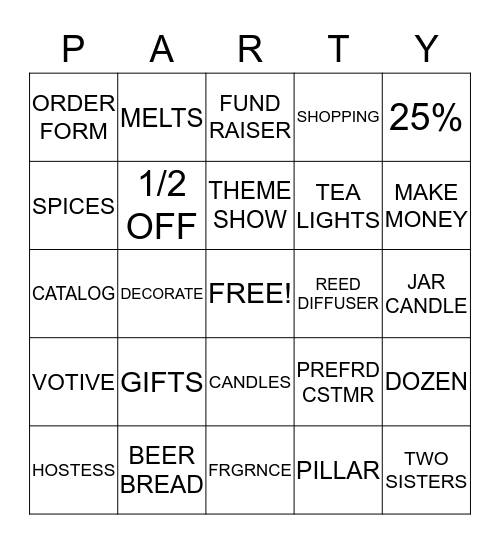 PartyLite Bingo! Bingo Card