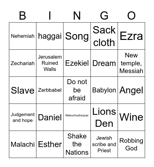 Exlie and Return Bingo Card