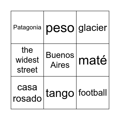 ARGENTINA Bingo Card