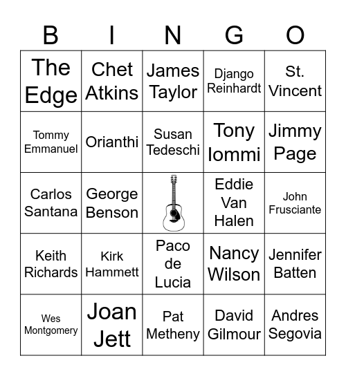 Famous Guitarists Bingo Card