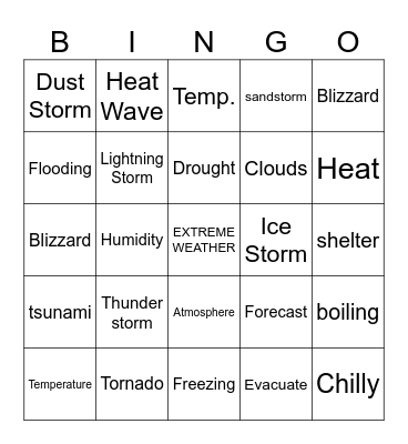 Extreme Weather Bingo Card