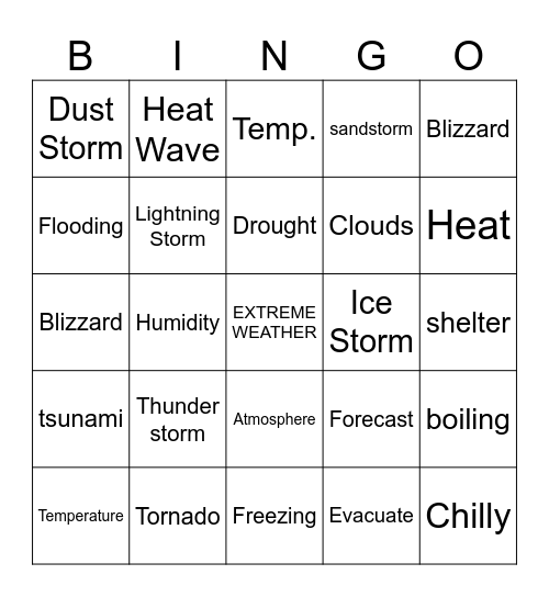 Extreme Weather Bingo Card