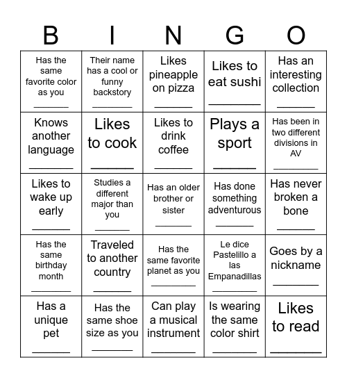 AV Bingo Card
